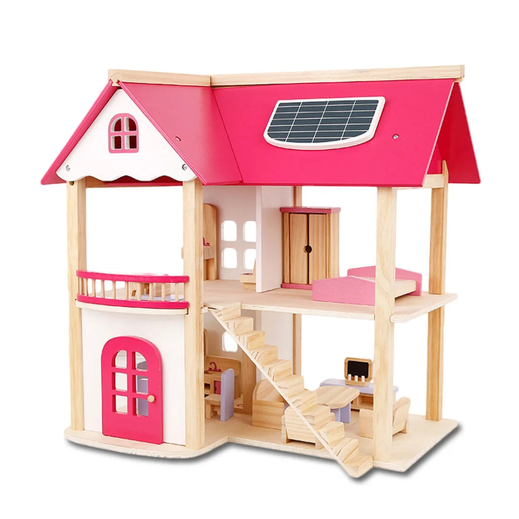Wooden DIY Dolls Doll House 3 Level Kids Pretend Play Toys Full Furnit ...