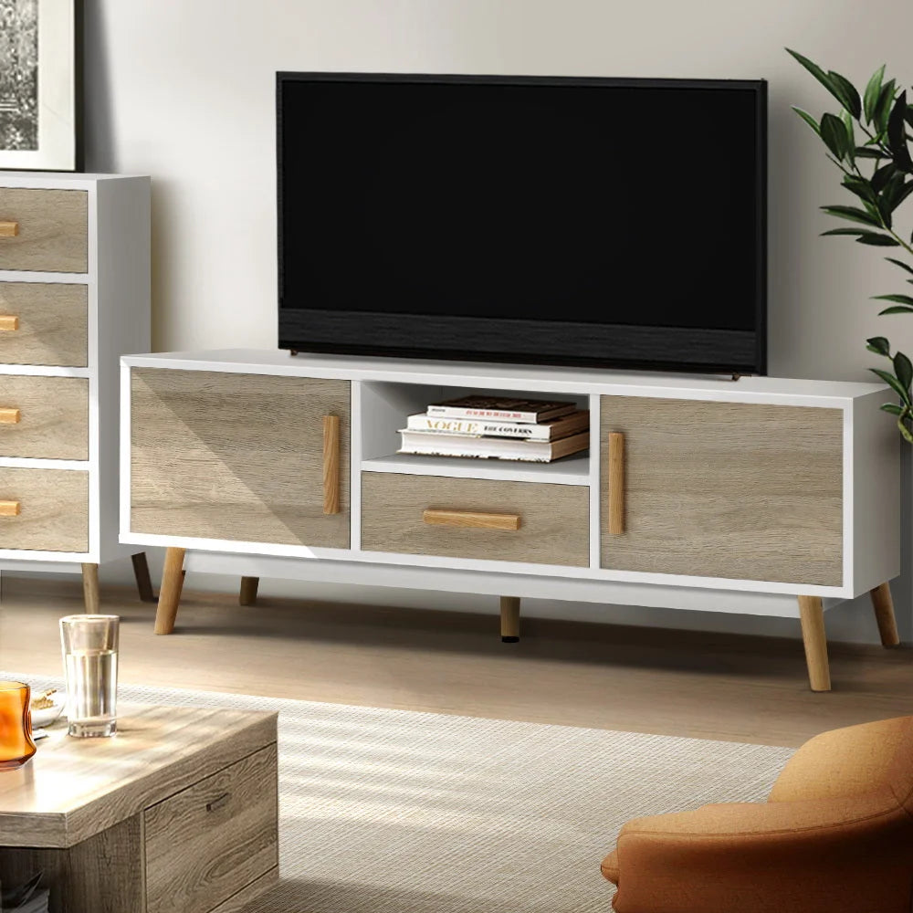 Wooden Entertainment Unit White/Wood - Living Room