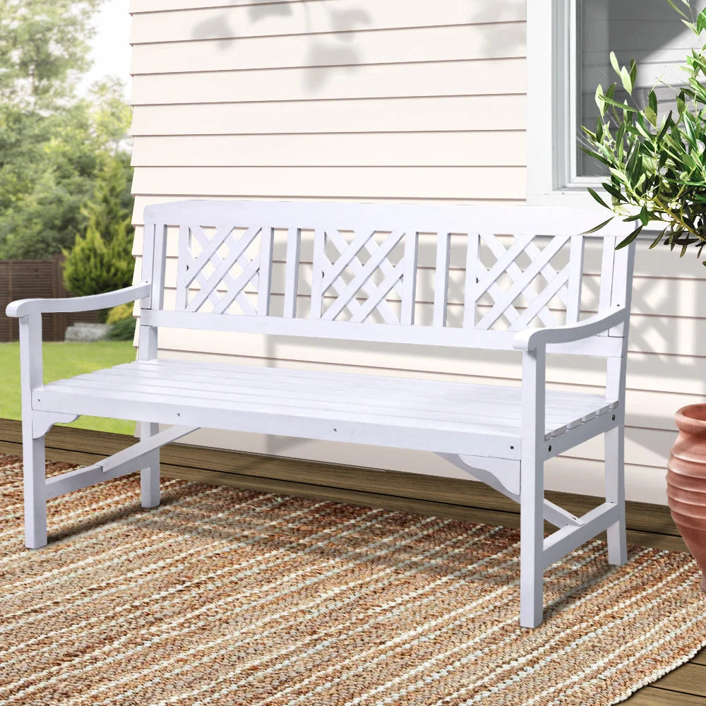 White wooden timber 3 chair with bench seat patio outdoor