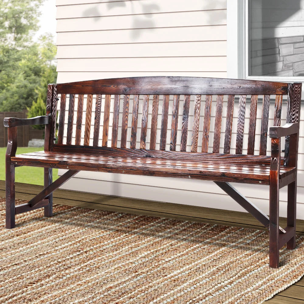 Wooden Bench Chair Natural Outdoor Furniture Patio Deck