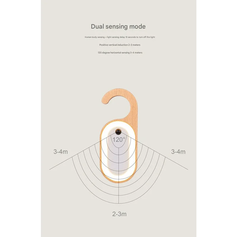 Wooden Motion Sensor LED Night Light - Doorknob Hanger &