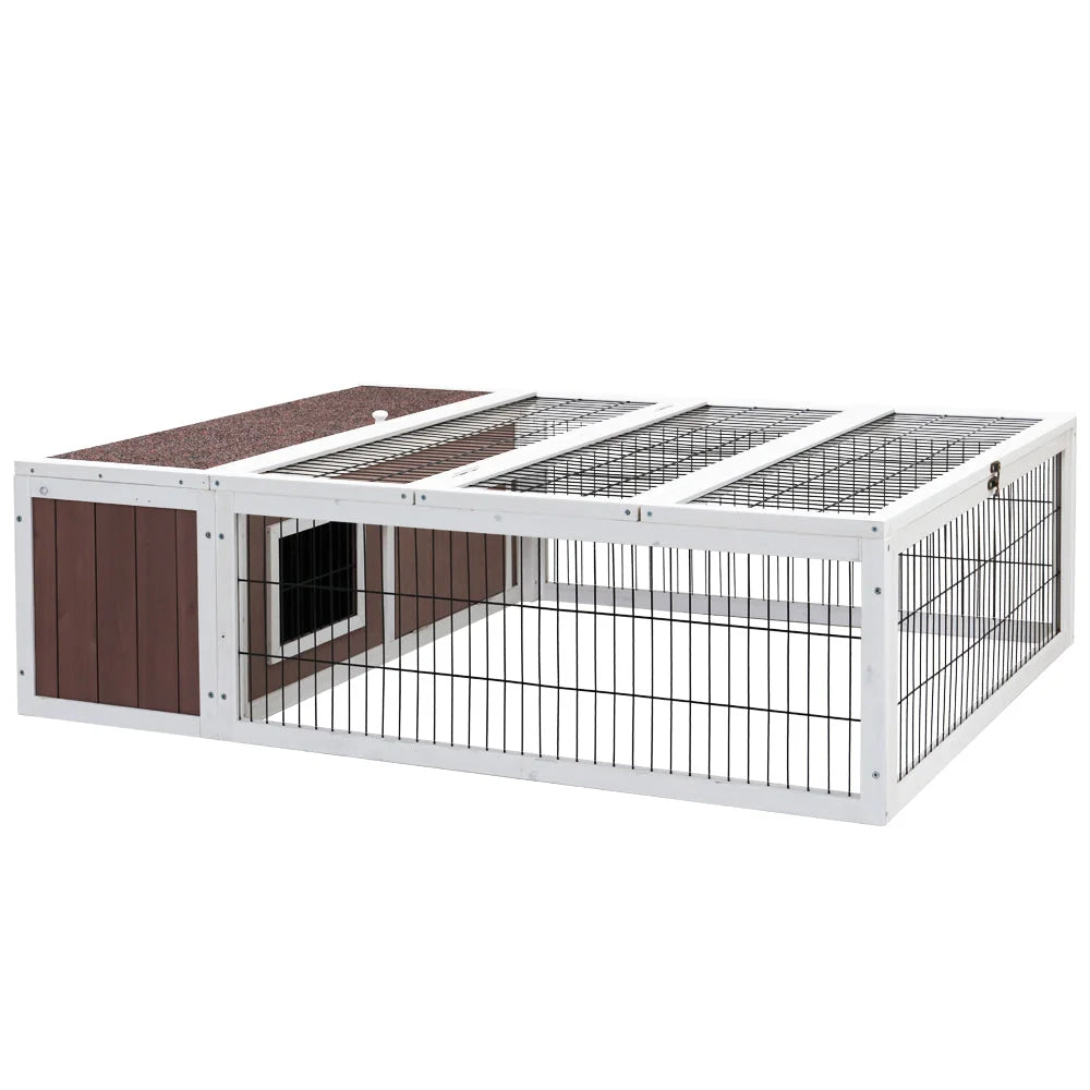 Wooden Rabbit Hutch Chicken Coop Run Cage Habitat House
