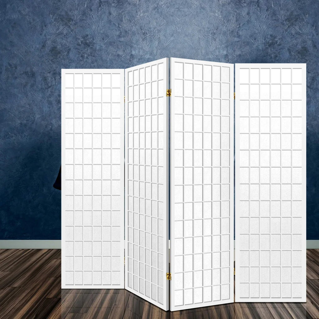 Wooden Room Divider 4-Panel White - Living Room