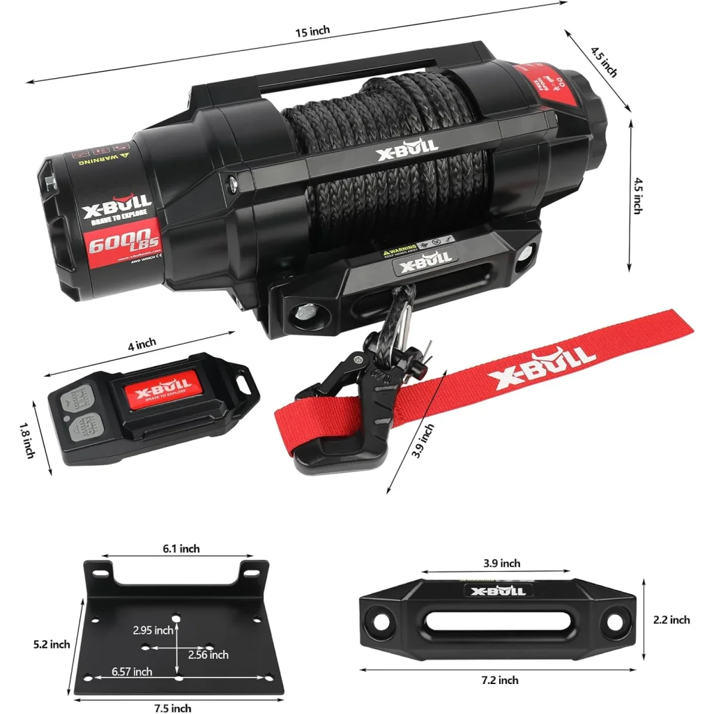 X-BULL 6000lbs Electric Winch 12V Synthetic Rope Towing