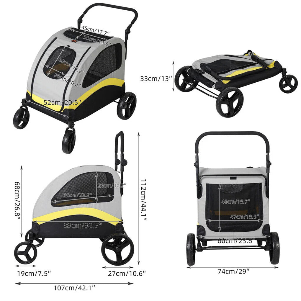 XL Dog Stroller Pet Pushchair Foldable Travel Cart care