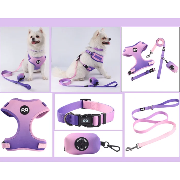 XS Purple-pink Adjustable Soft Pet Harness with Leash &