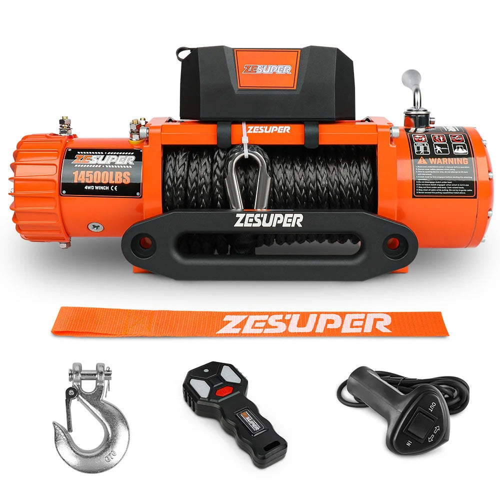 ZESUPER 12V Electric Winch 14500lbs Synthetic Rope Wireless