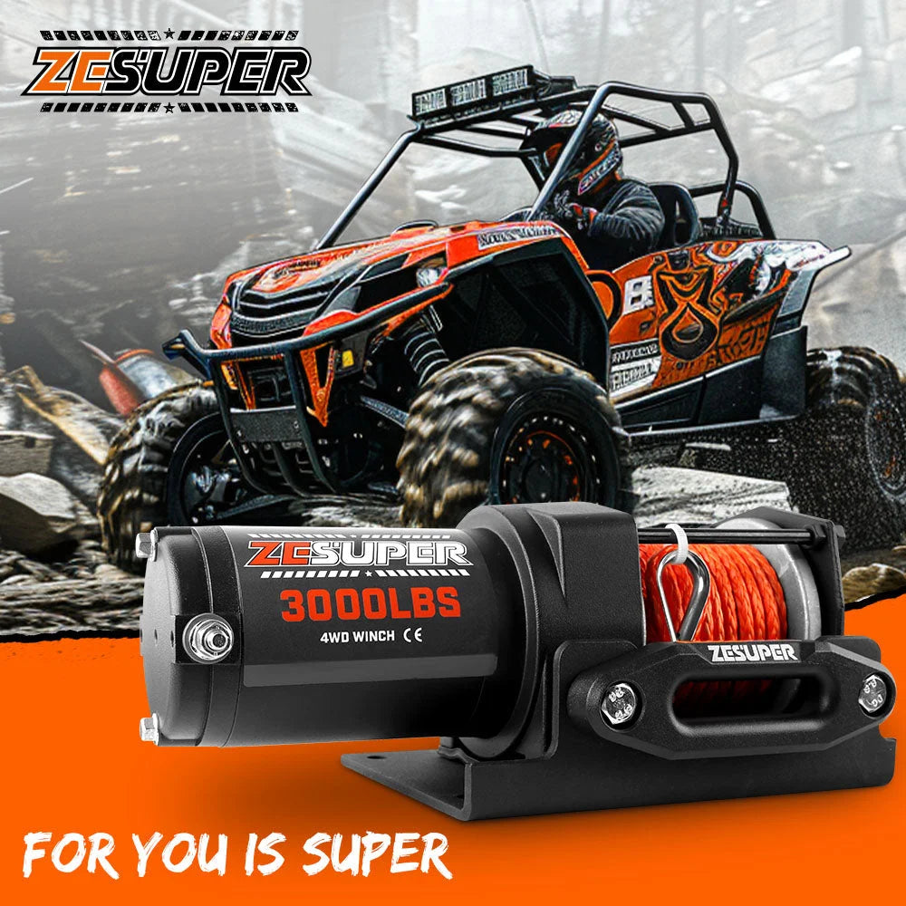 ZESUPER 12V Electric Winch 3000lbs Synthetic Rope Wireless