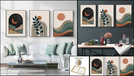 60cmx90cm Abstract Dark Green 3 Sets Black Frame Canvas