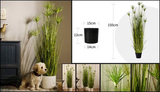 Artificial Indoor Papyrus Plant Tree Set Premium 4X 150cm