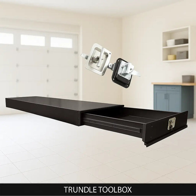 Black under-tray storage drawers fitted beneath a ute tray