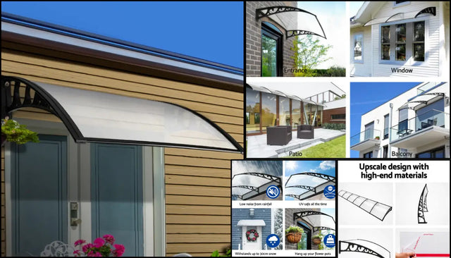 Curved door and window awning with support brackets