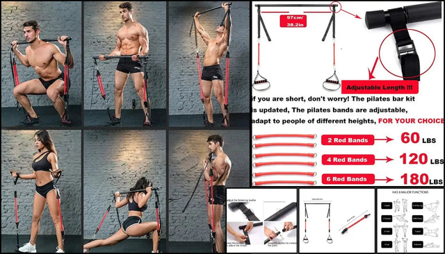 Resistance-band exercise kit with handles and a bar