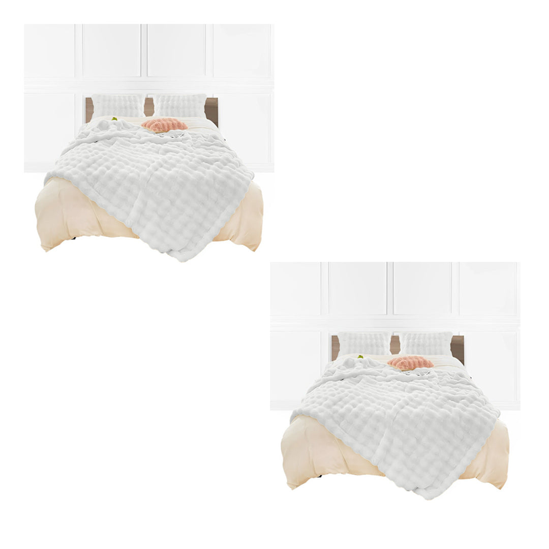 SOGA 2X 160X200cm Throw Blanket White Double Layer Rabbit Fur Cozy Comfort with Stylish Decor