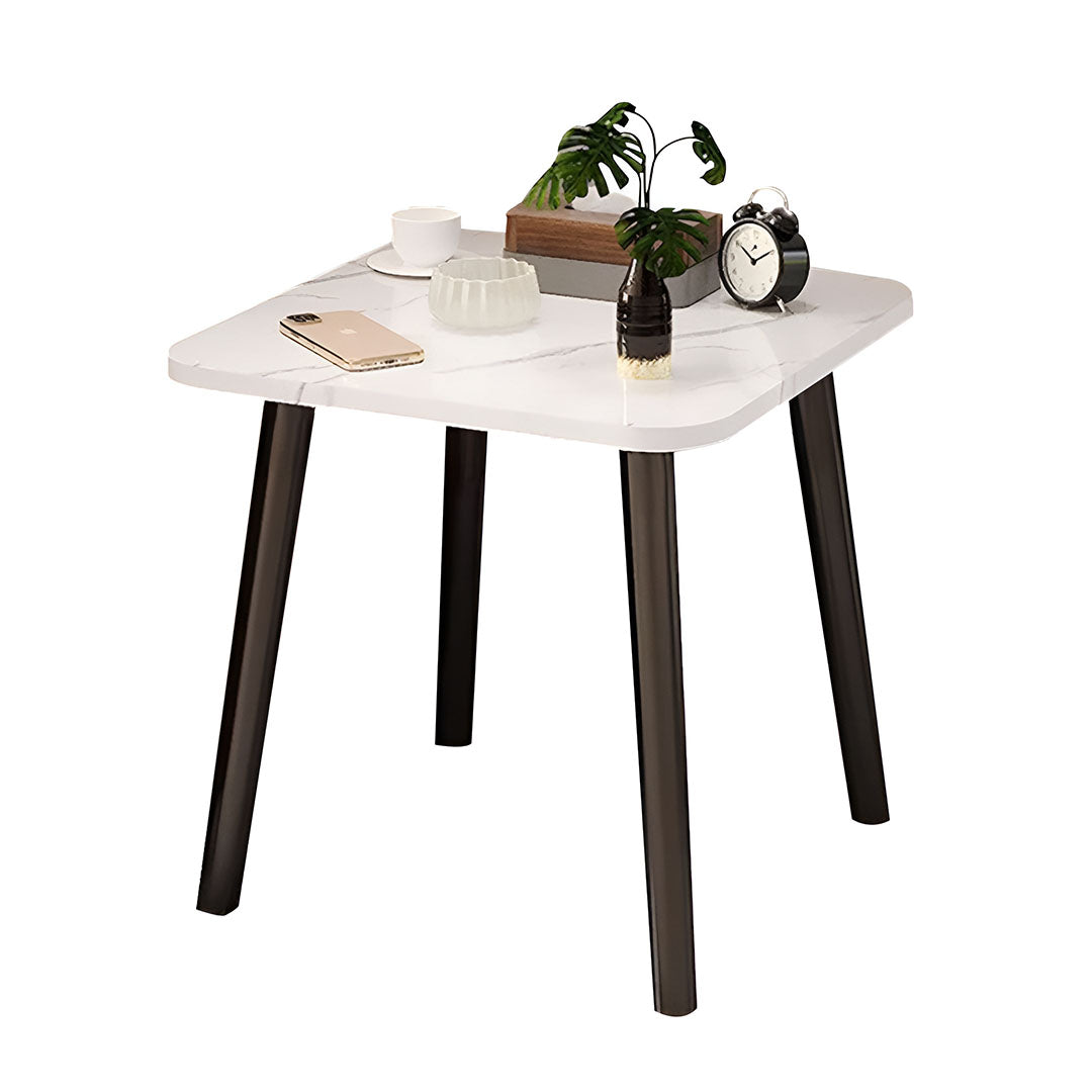 SOGA 40cm White Ceramic Table Stone Pattern Compact Modern Design with Black Metal Legs