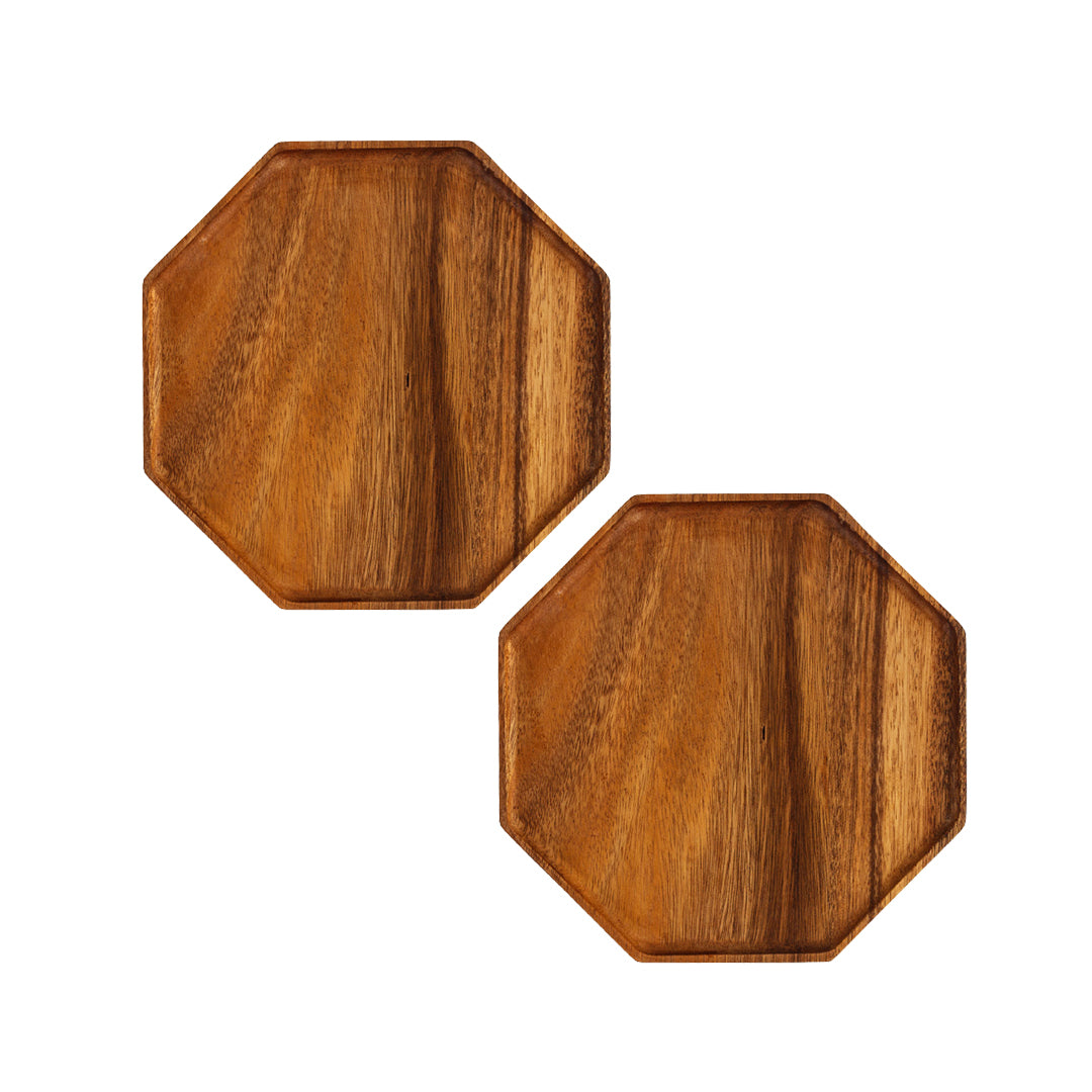 SOGA 2X 25cm Octagon Wooden Acacia Food Serving Tray Charcuterie Board Centerpiece Home Decor