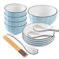 SOGA Blue Japanese Style Ceramic Dinnerware Crockery Soup Bowl Plate Server Kitchen Home Decor Set of 9
