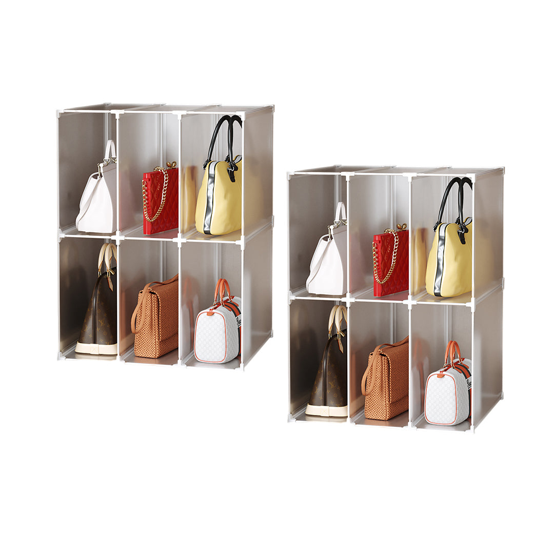 SOGA 2X 2 Tier Multifunctional PP Plastic Bag Box Portable Cubby DIY Storage Shelves Stackable Handbag Purse Organiser