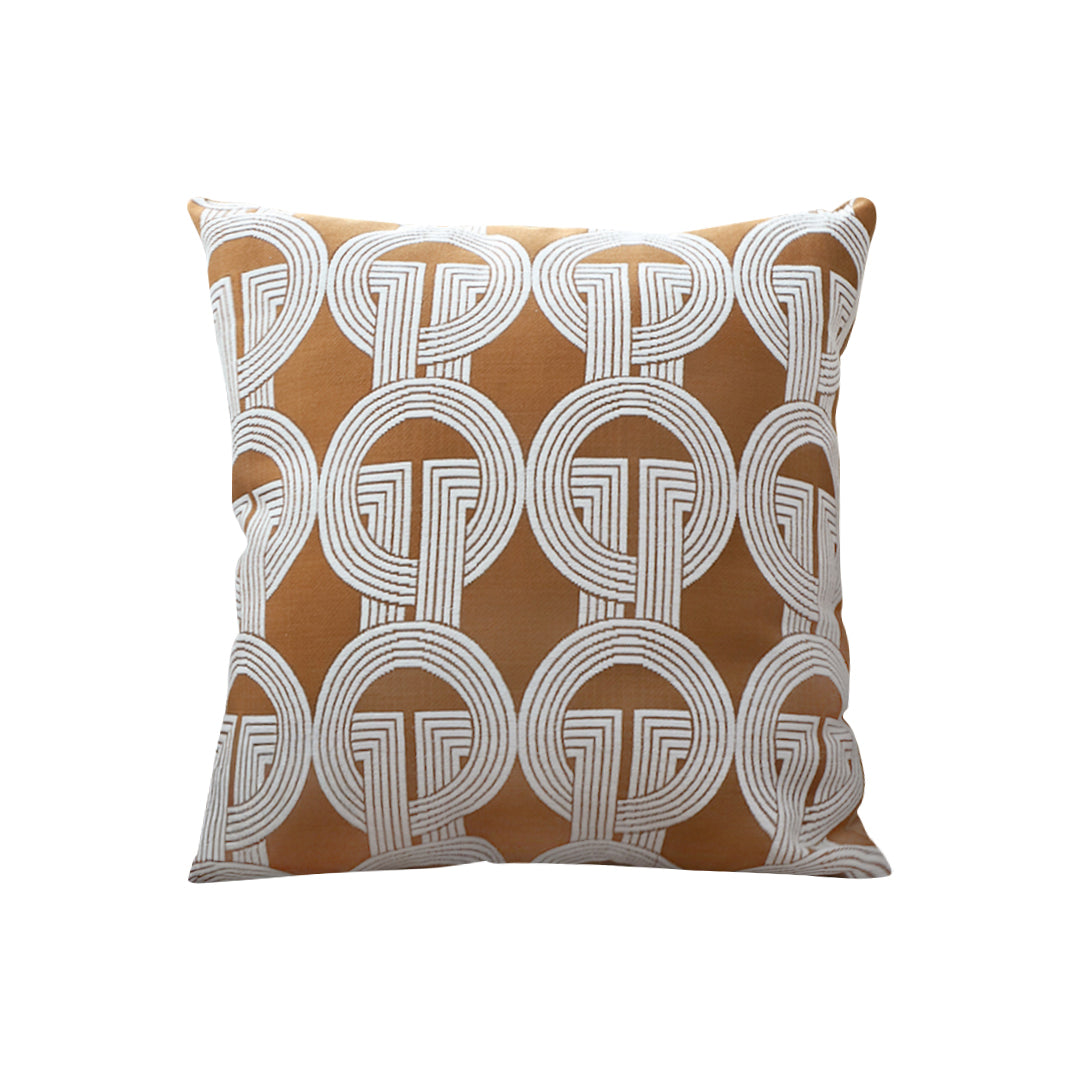 SOGA 50cm Throw Pillow Brown Circular Chain Jacquard Decorative Square for Home Decor
