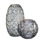 SOGA Grey Colored Diamond Cut Glass Flower Vase Round Jar Home Decor with Gold Accent Large and Medium Set