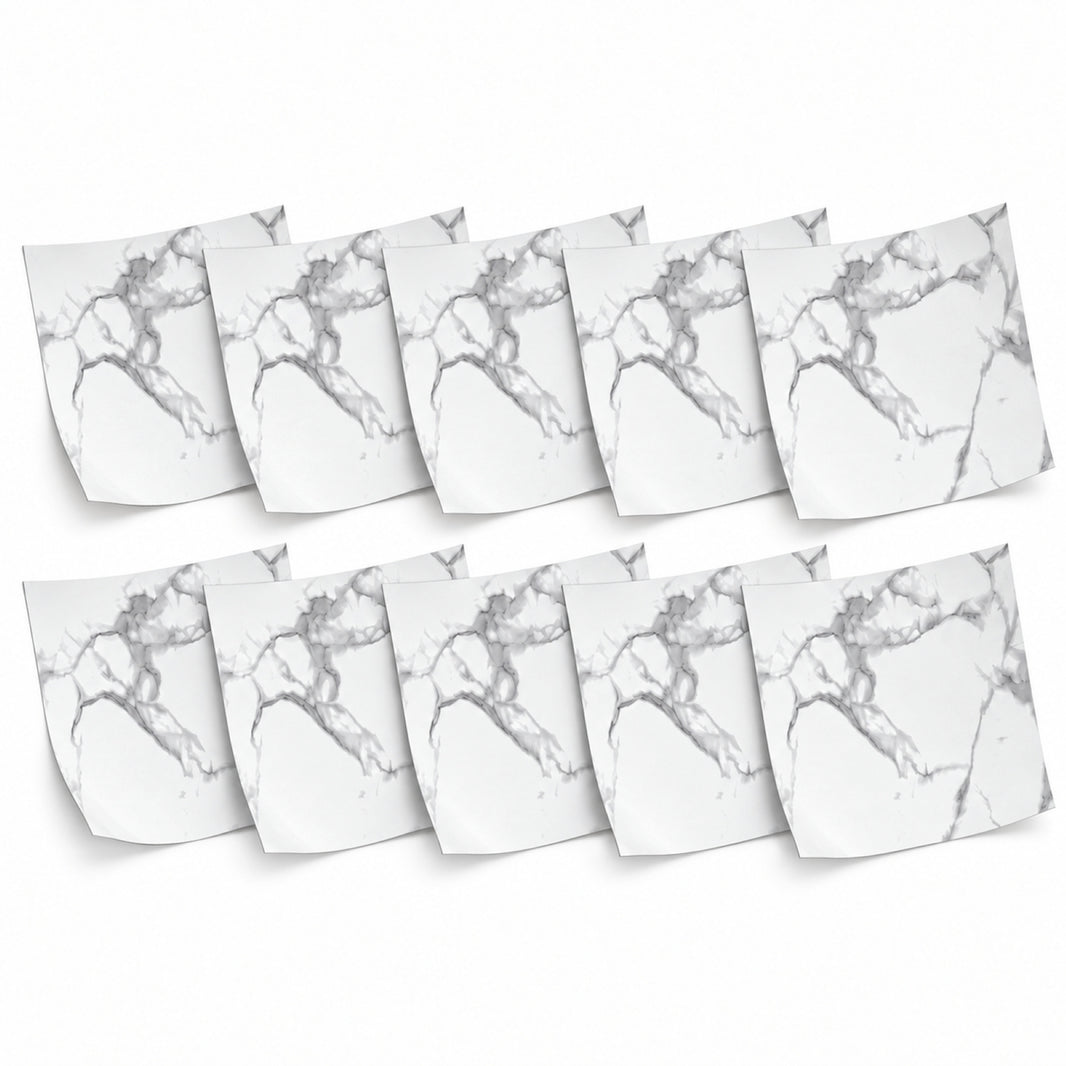 SOGA Peel & Stick Floor and Wall Tiles 60 x 60cm 10 Pack White Grey Faux Marble