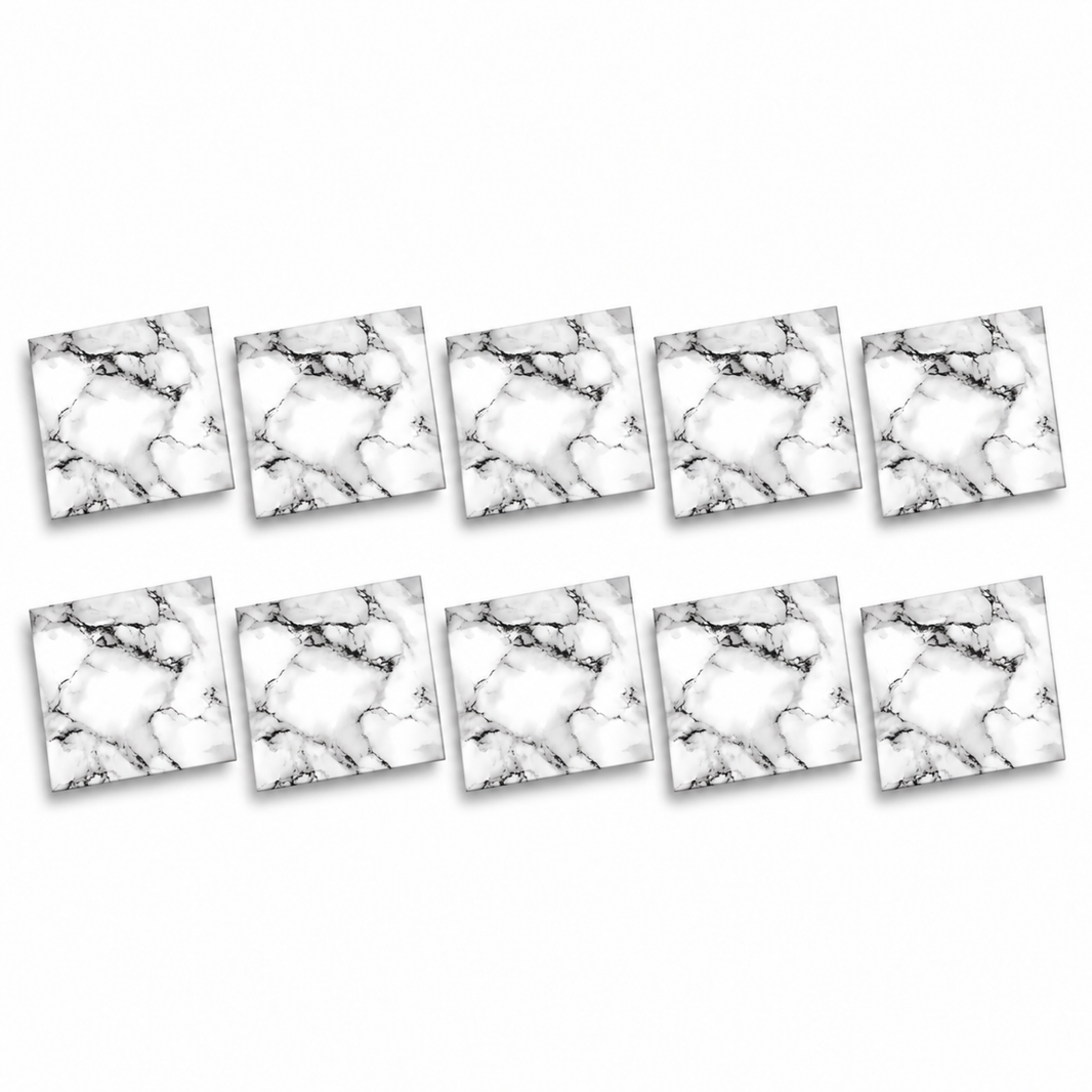 SOGA Peel & Stick Floor and Wall Tiles 30 x 30cm 10 Pack Black White Faux Marble