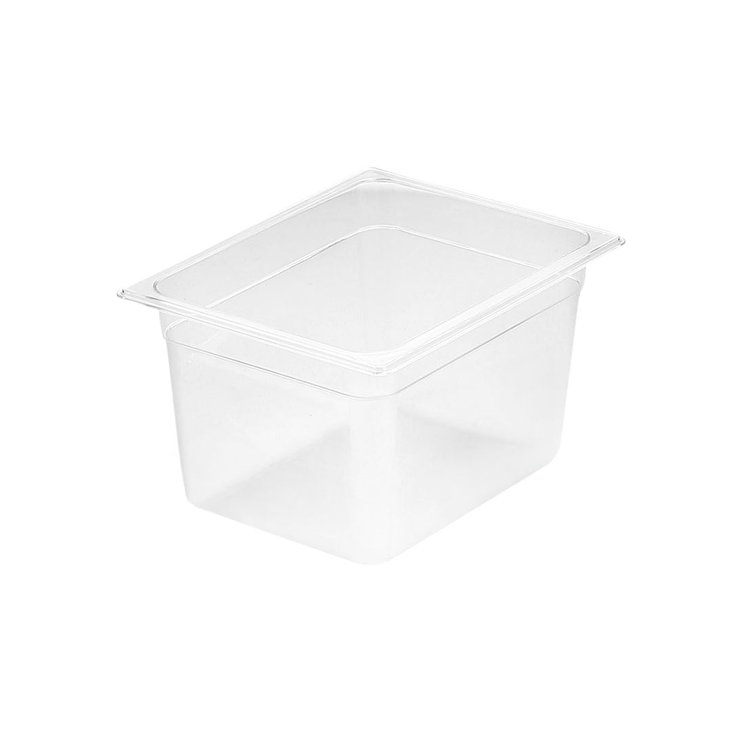 Clear rectangular SOGA food storage tray with a wide rim