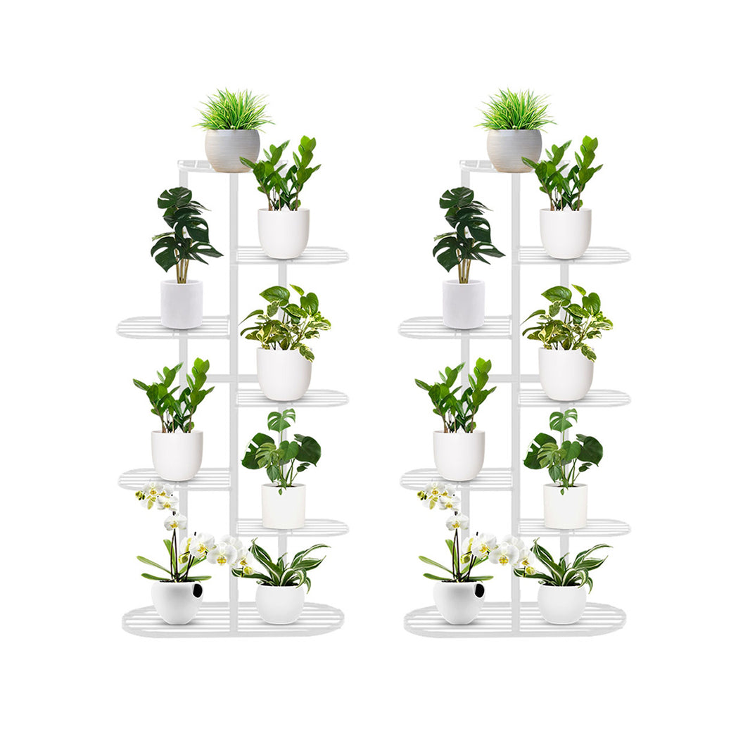 SOGA 2X 7 Tier 8 Pots White Metal Plant Rack Flowerpot Storage Display Stand Holder Home Garden Decor