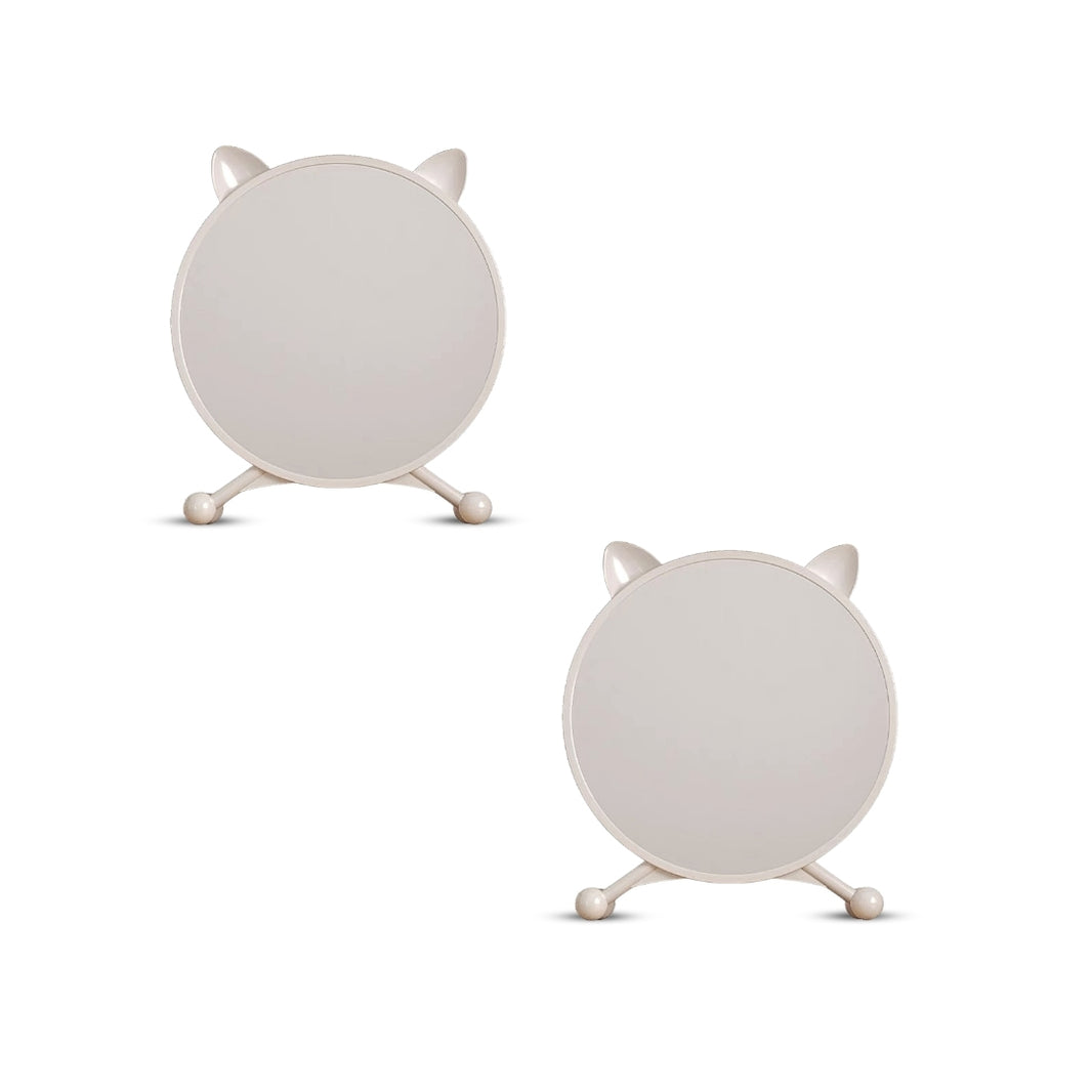SOGA 2X 40cm White Smart Makeup Bedroom Table Mirror Cat Ear Style No LED Light