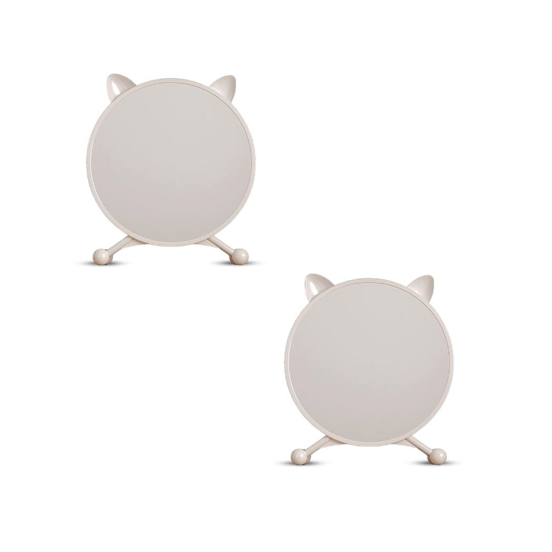 SOGA 2X 40cm White Smart Makeup Bedroom Table Mirror Cat Ear Style No LED Light