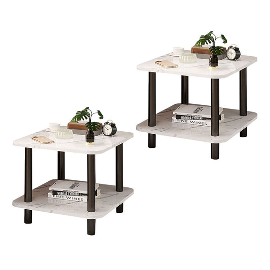 SOGA 2X 60cm White Ceramic Side Table Stone Pattern Modern Design with Metal Legs