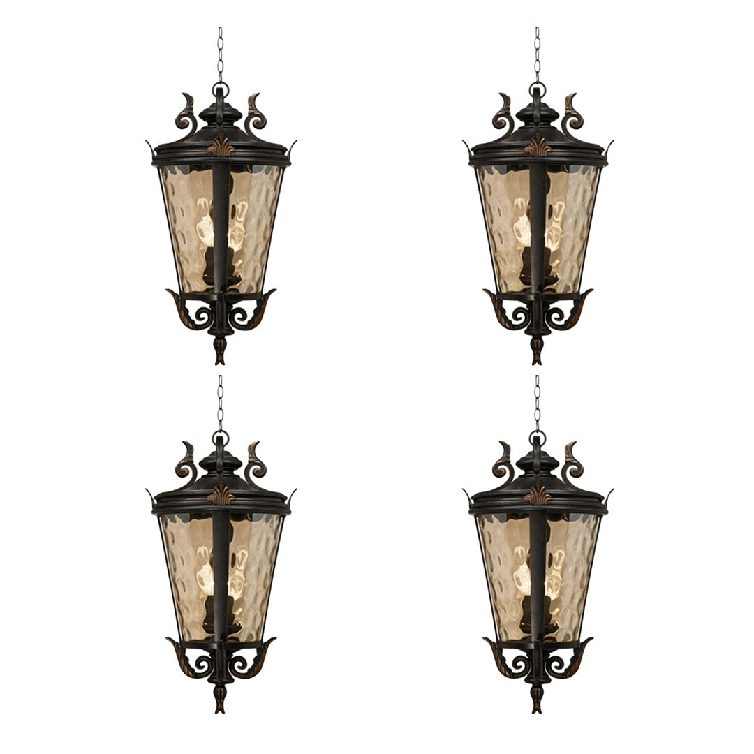 Vintage Lamp 4X 60.3cm Aluminum & Glass Lantern Elegant Chandelier Style Classic Hanging Light Antique-Inspired Design