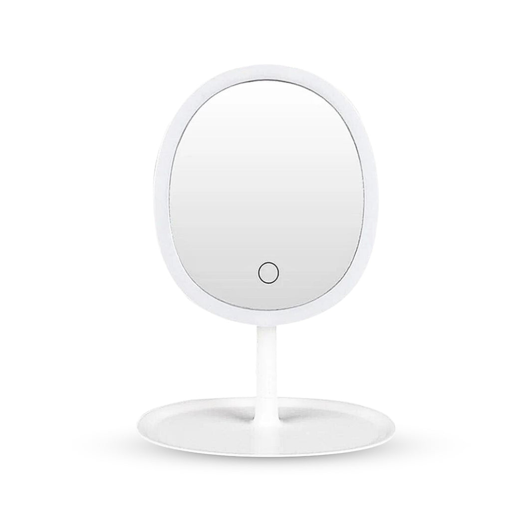 SOGA 26cm White Oval Smart LED Makeup Bedroom Table Vanity Mirror Tricolor Adjustable Light