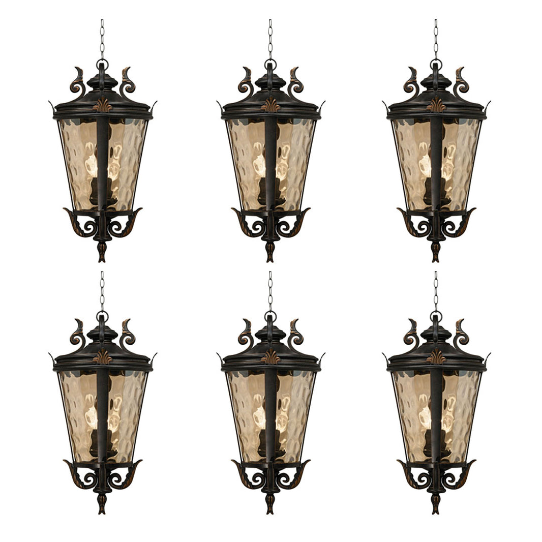 Vintage Lamp 6X 60.3cm Aluminum & Glass Lantern Elegant Chandelier Style Classic Hanging Light Antique-Inspired Design