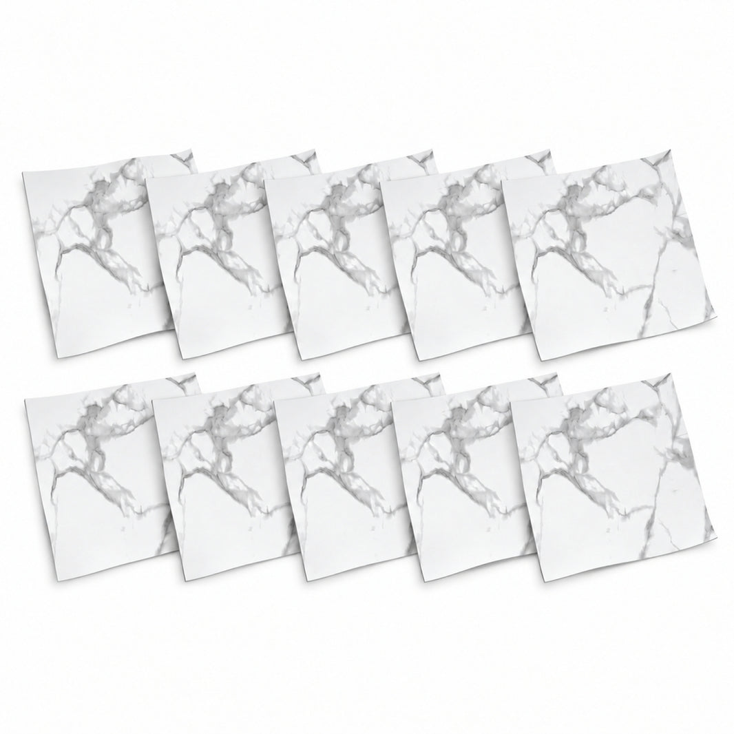SOGA Peel & Stick Floor and Wall Tiles 30 x 30cm 10 Pack White Grey Faux Marble