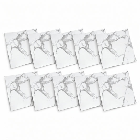 SOGA Peel & Stick Floor and Wall Tiles 30 x 30cm 10 Pack White Grey Faux Marble