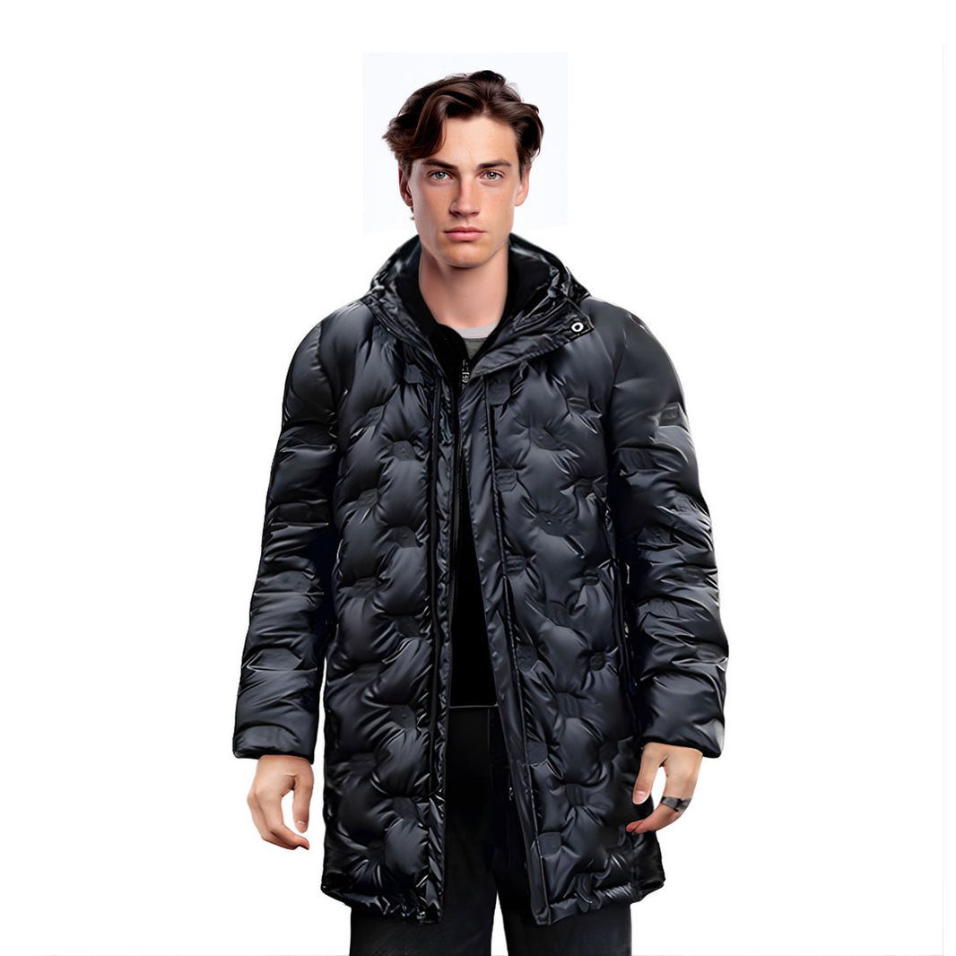 abbee Black 2XL Winter Hooded Glossy Overcoat Long Jacket Stylish Lightweight Quilted Warm Puffer Coat