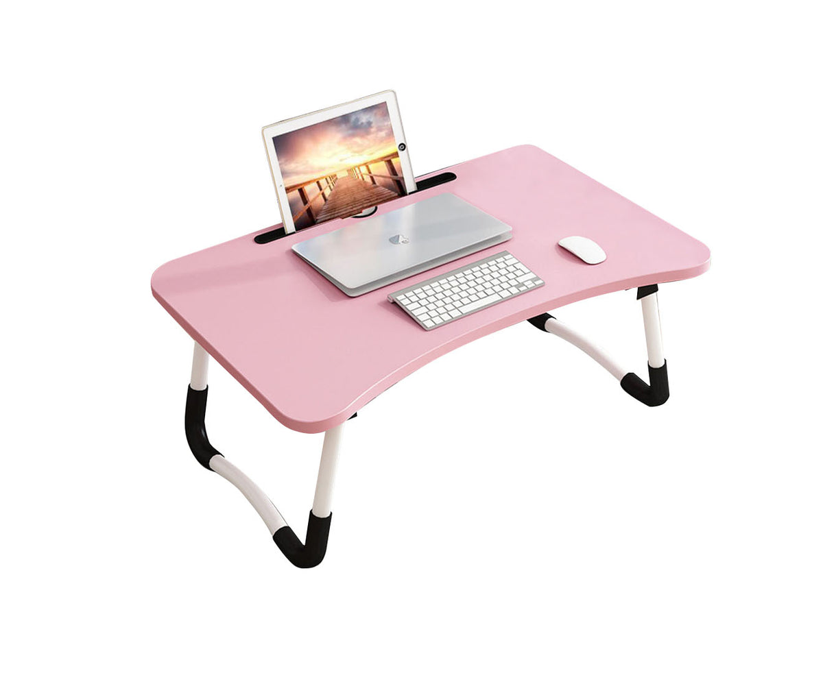 SOGA Pink Portable Bed Table Adjustable Foldable Bed Sofa Study Table Laptop Mini Desk with Notebook Stand Card Slot Holder Home Decor