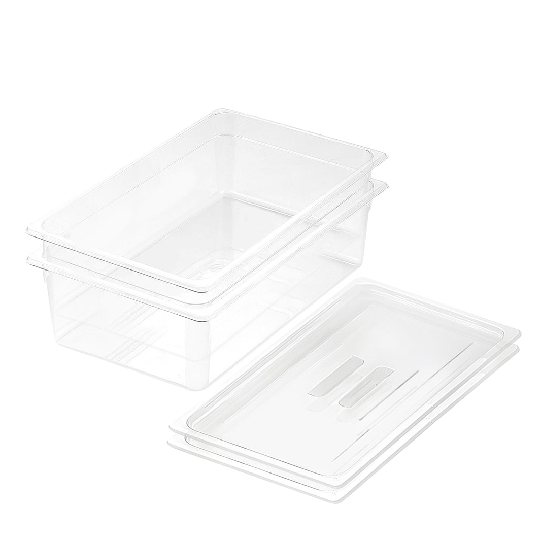 SOGA 150mm Clear Gastronorm GN Pan 1/1 Food Tray Storage Bundle of 2 with Lid