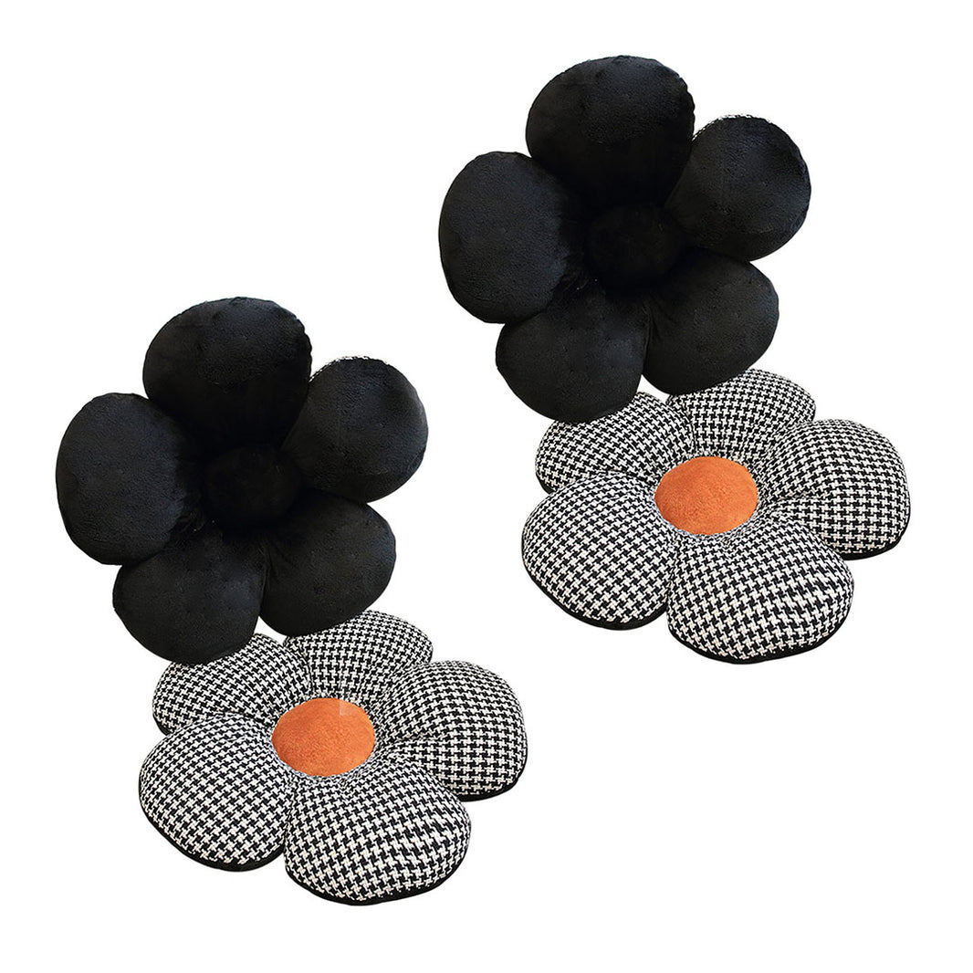 SOGA 2X Black Flower Cushion Shaped for Floor and Sitting Throw Pillow