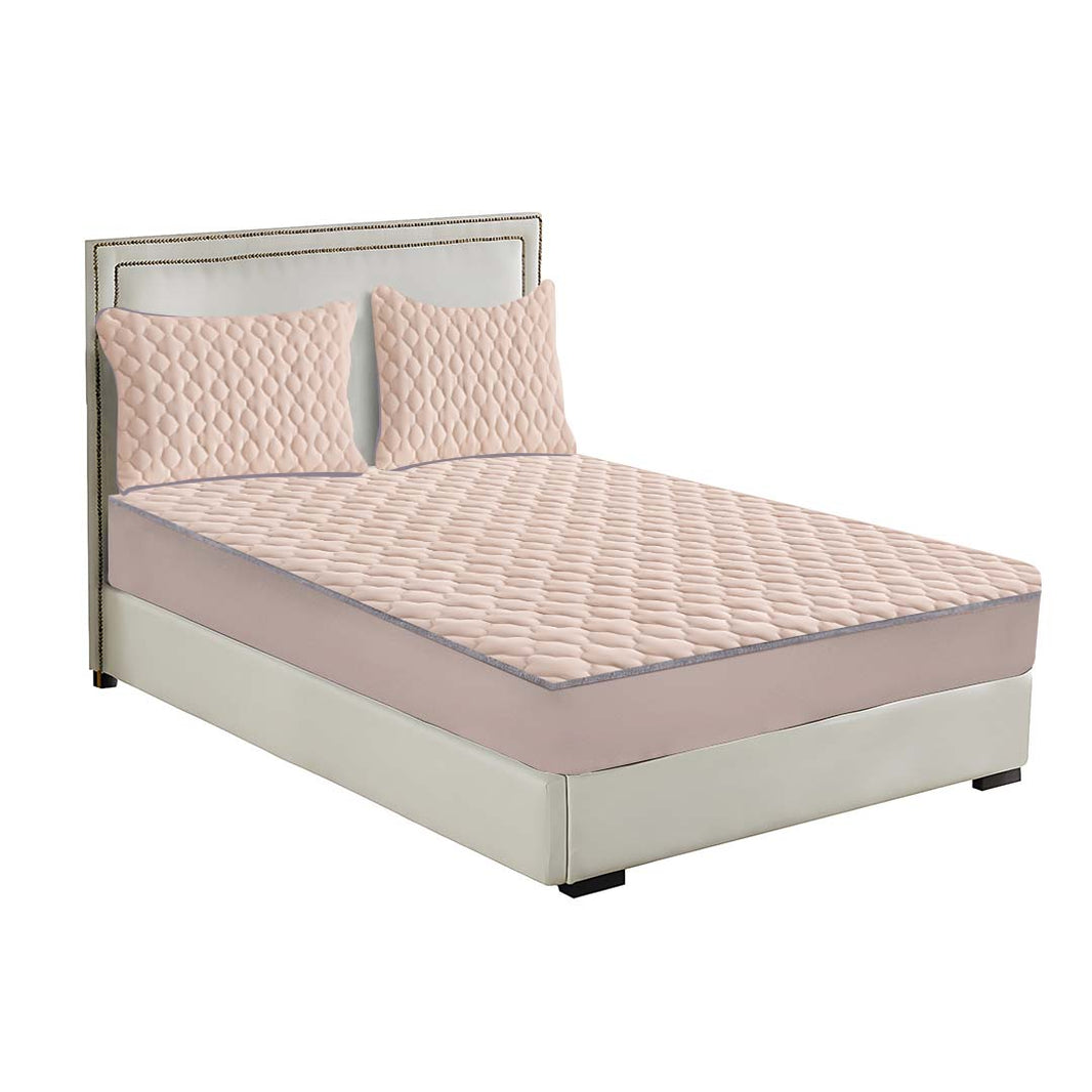 SOGA Beige 153cm Wide Mattress Cover Thick Quilted Fleece Stretchable Clover Design Bed Spread Sheet Protector with Pillow Covers