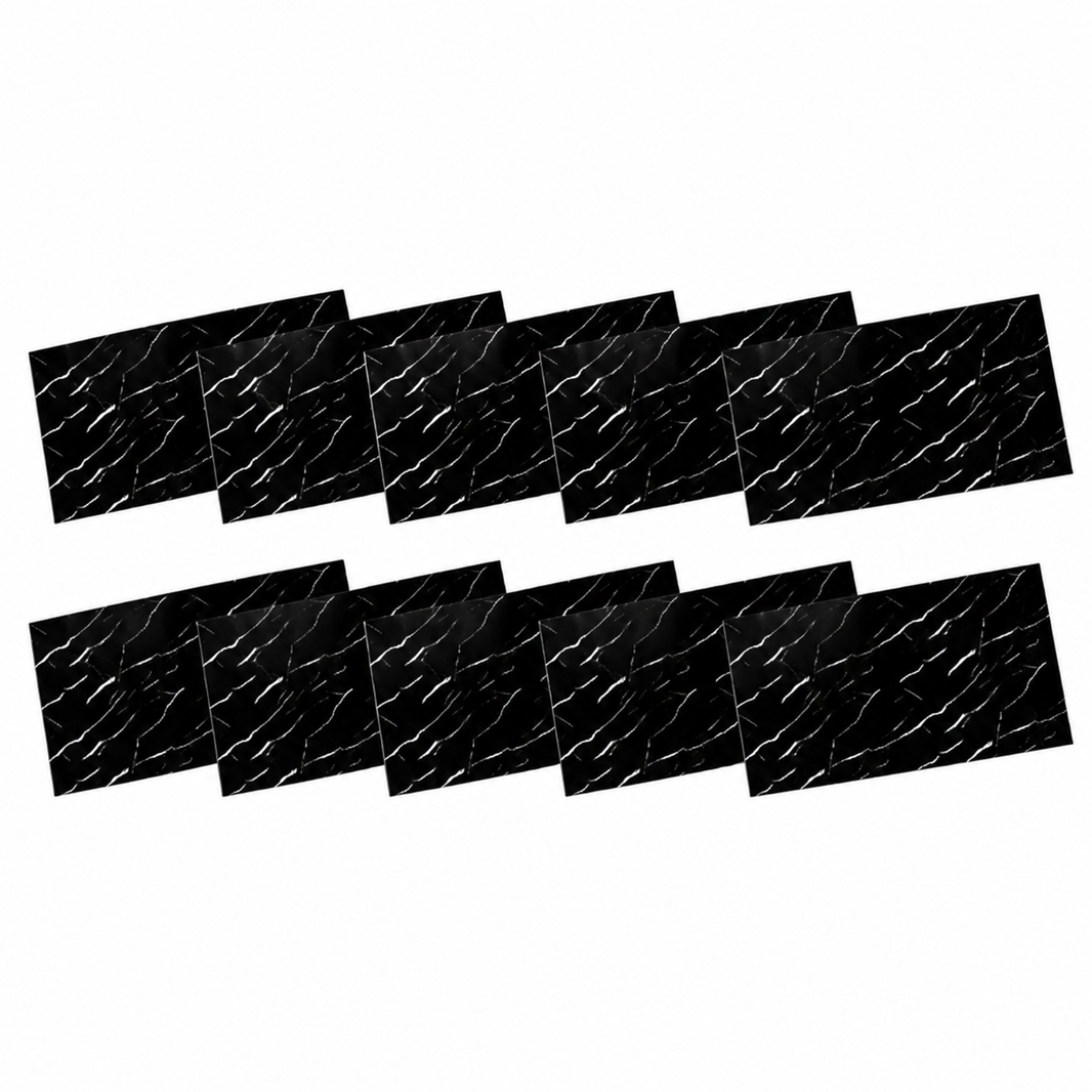 SOGA Peel & Stick Floor and Wall Tiles 30 x 60cm 10 Pack Black Faux Marble