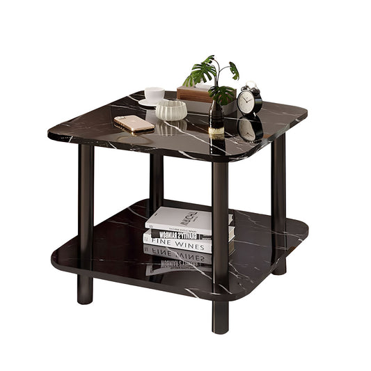 SOGA 70cm Black Ceramic Side Table Stone Pattern Modern Design with Black Metal Legs