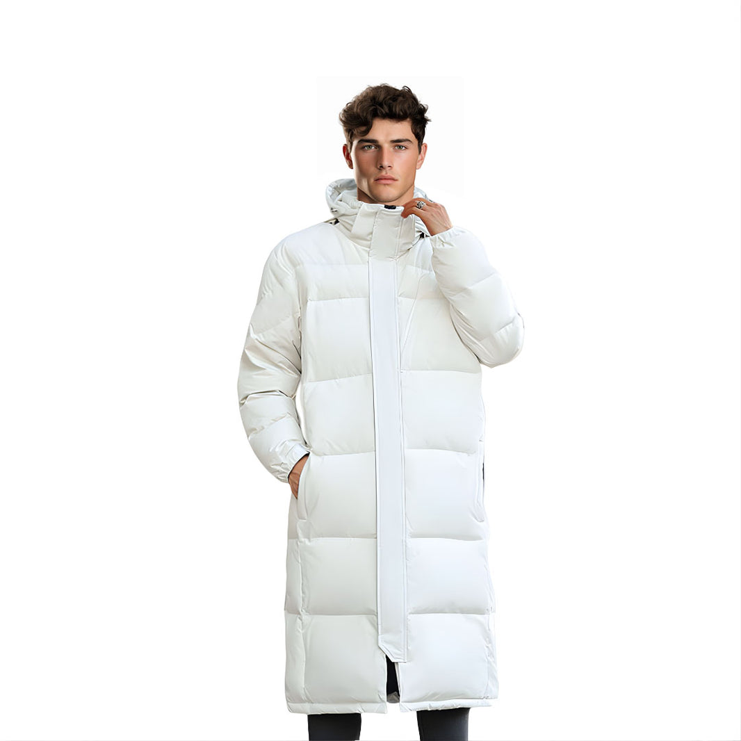 abbee White Large Winter Hooded Overcoat Long Jacket Stylish Lightweight Quilted Warm Puffer Coat