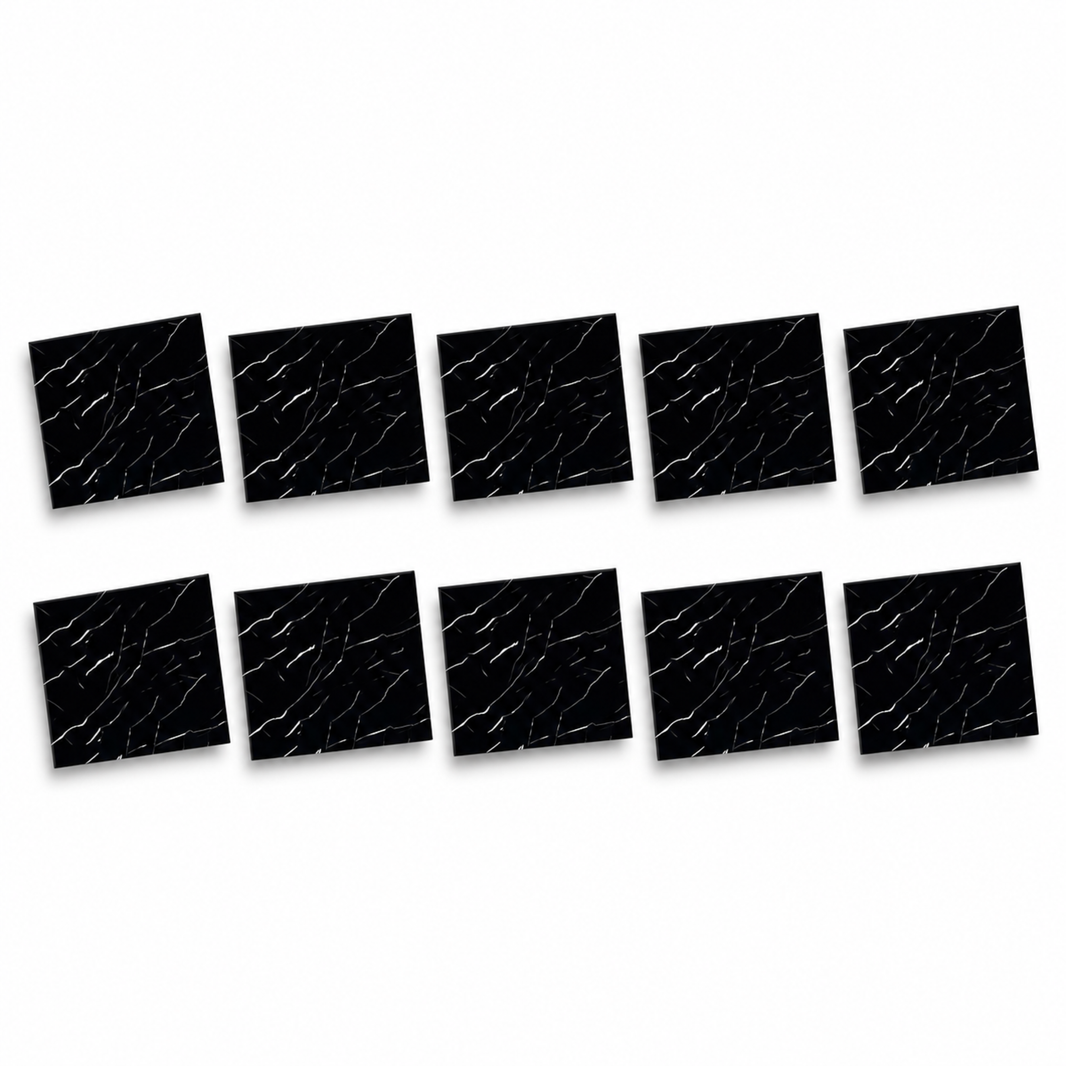 SOGA Peel & Stick Floor and Wall Tiles 30 x 30cm 10 Pack Black Faux Marble