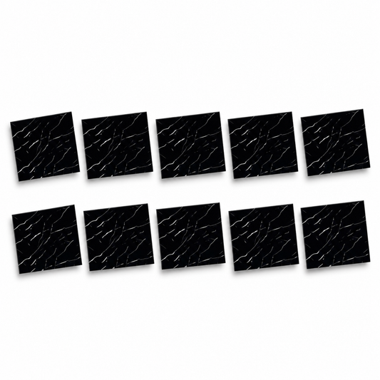 SOGA Peel & Stick Floor and Wall Tiles 30 x 30cm 10 Pack Black Faux Marble
