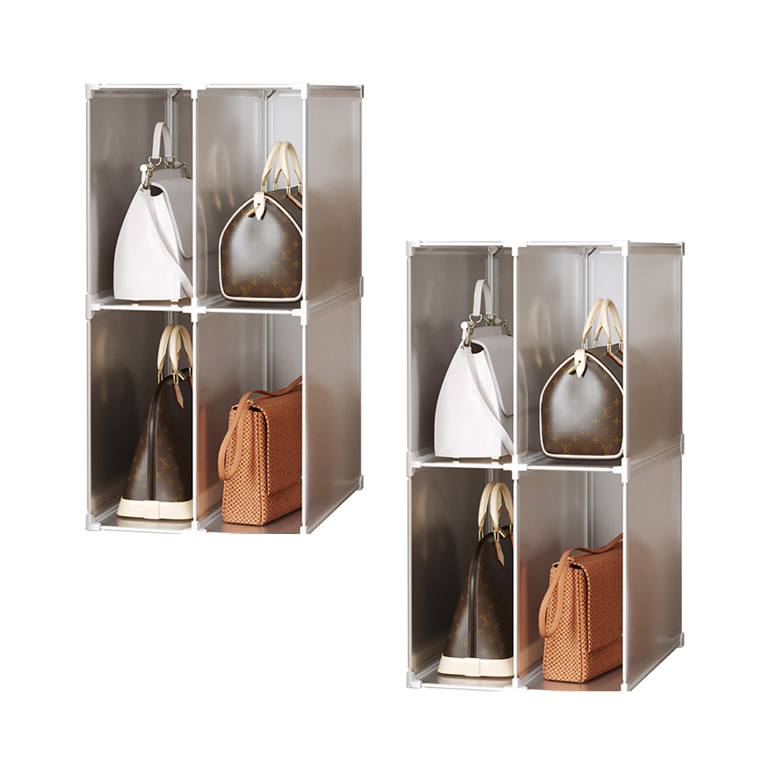 SOGA 2X 2 Tier Multifunctional PP Plastic Bag Box Portable Cubby DIY Storage Shelves Stackable Handbag Purse Organiser