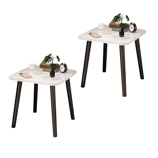 SOGA 2X 40cm White Ceramic Table Stone Pattern Compact Modern Design with Black Metal Legs