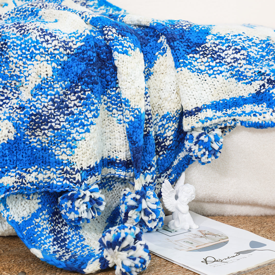 SOGA 2X 90x200cm Throw Blanket Blue Deep Sea Gradient Dyed Art Stylish Decorative Cozy