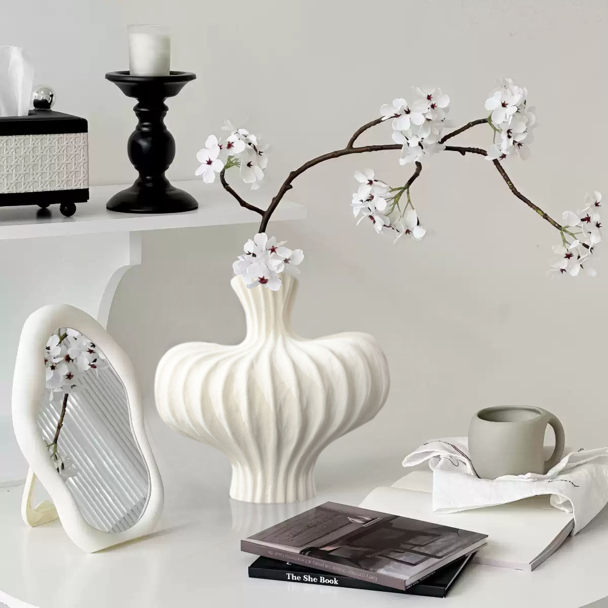 SOGA 25X24cm Small Matte White Ornament Vases Countertop Decoration Accessories Porch Crafts Home Decor
